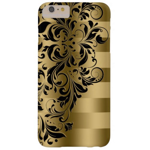 Gold Stripes  Black Floral Lace Barely There iPhone 6 Plus Case