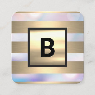 Gold Stripes Bokeh Lux Square Business Card