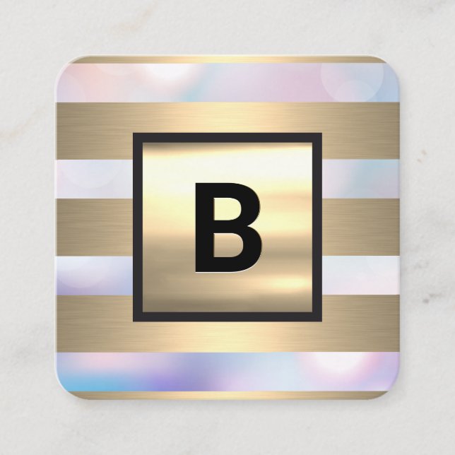 Gold Stripes | Bokeh | Lux Square Business Card (Front)