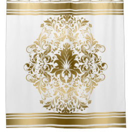Gold Stripes Border Floral Lace ornament Shower Curtain