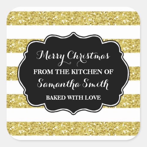 Gold Stripes Christmas Baking Sticker