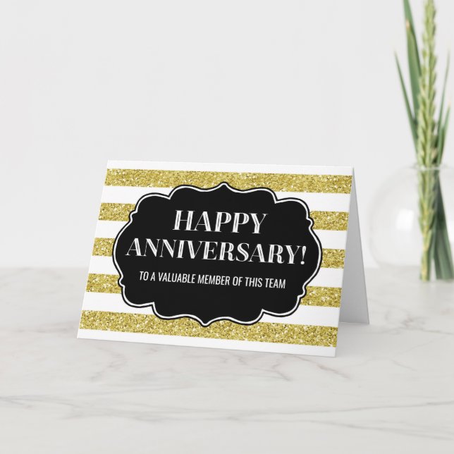 Gold Stripes Employee Anniversary Card (Front)