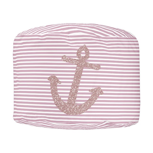 Gold Stripes Faux Glitter Anchor Pouf (Front)