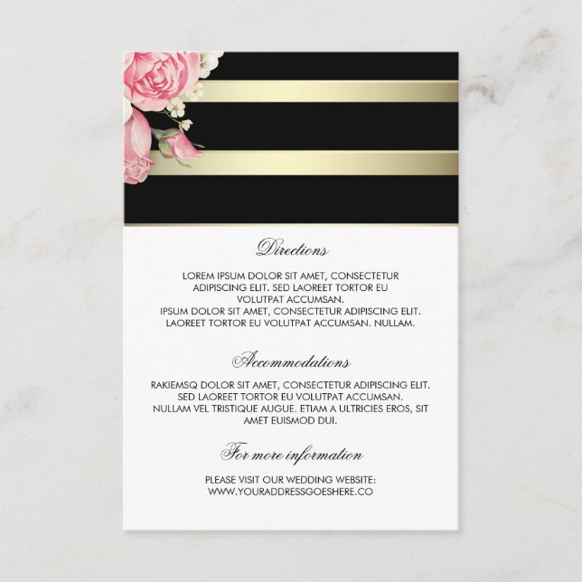 Gold Stripes Floral Wedding Details - Information Enclosure Card (Front)