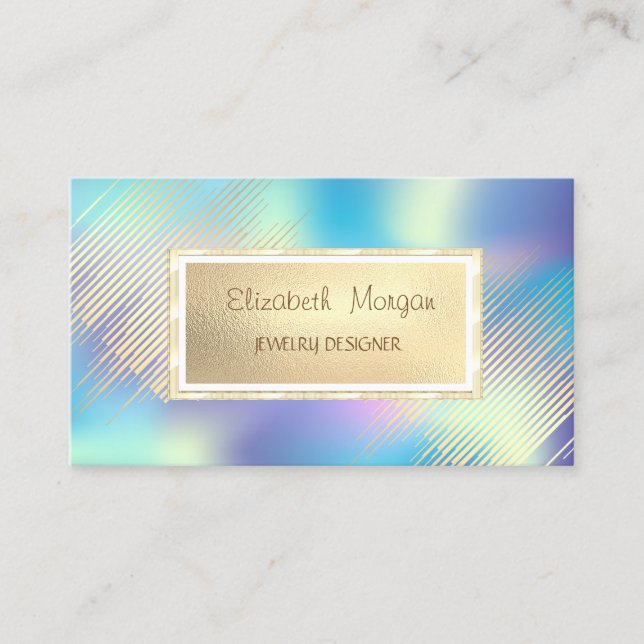 Gold Stripes,Frame Holographic Jewelry Designer Business Card (Front)