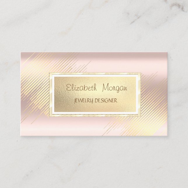 Gold Stripes,Frame Rose Gold Jewelry Designer Business Card (Front)
