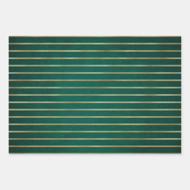 Gold Stripes Green Christmas Pattern Gift, Xmas Wrapping Paper Sheets (Front)