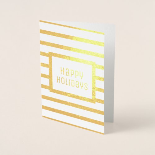 Gold Stripes Happy Holidays Christmas Foil Card