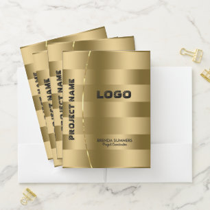 Gold Stripes Metallic Look Pocket Folder