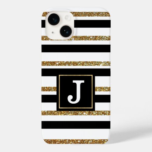 Gold Stripes Monogrammed  Case_Mate iPhone 14 Case