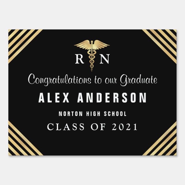 gold stripes nursing graduation yard sign (Front)