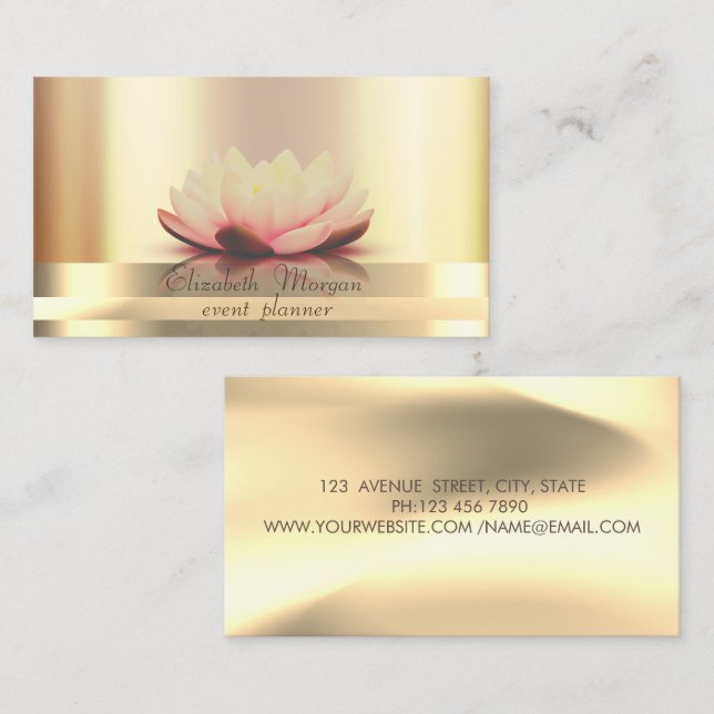 Gold Stripes Ombre Holographic Lotus Gold Business Card (Front/Back)