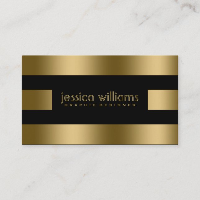 Gold Stripes On Black Business Card (Front)