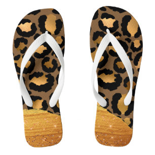 Gold Stripes on Metal Glamour Cheetah Skin Flip Flops