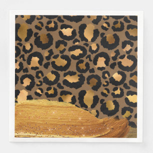 Gold Stripes on Metal Glamour Cheetah Skin Paper Dinner Napkins