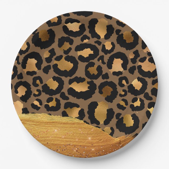 Gold Stripes on Metal Glamour Cheetah Skin Paper Plates (Front)