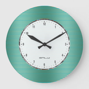 Gold Stripes Over Turquoise Background Large Clock