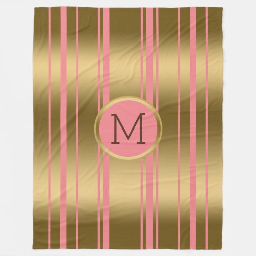 Gold Stripes Pattern Custom Pink Background 2 Fleece Blanket