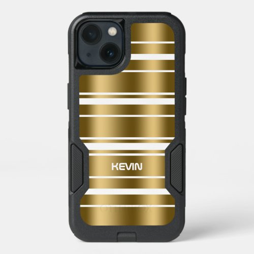 Gold Stripes Pattern On White Background iPhone 13 Case