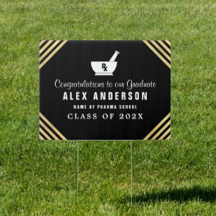 gold stripes pharmacy graduation yard sign