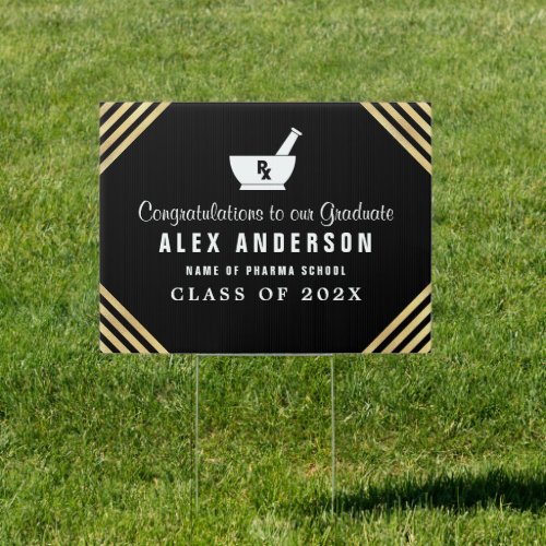 gold stripes pharmacy graduation yard sign