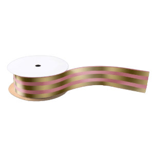 Gold Stripes & Pink Geometric Pattern Satin Ribbon