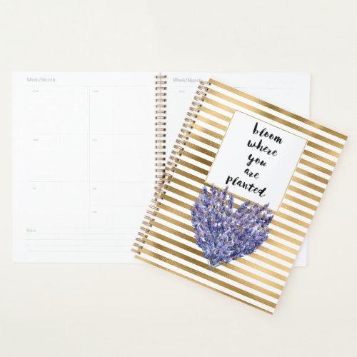Gold Stripes Purple Lavender Heart Floral Bloom  Planner