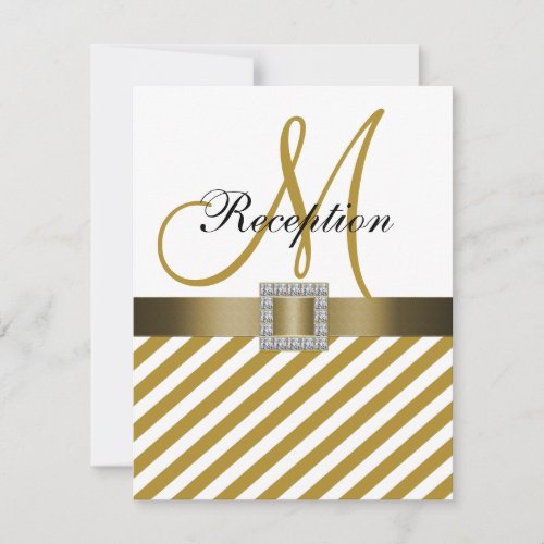 Gold Stripes Ribbon Wedding Reception Invitation