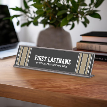 Gold Stripes Sports Jersey Name - Can Edit Black Desk Name Plate by MyRazzleDazzle at Zazzle