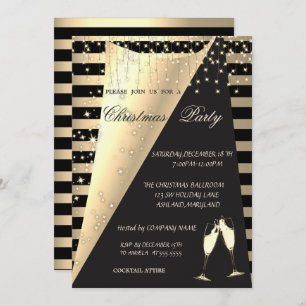 Gold Stripes, Stars Lights Company Christmas Party Invitation