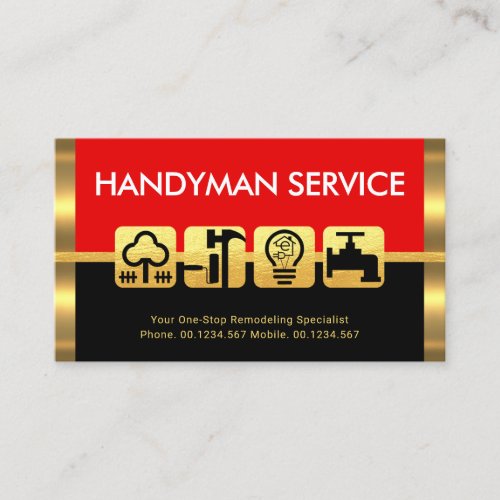 Gold Stripes Striking Red Handyman Tools Motif Business Card