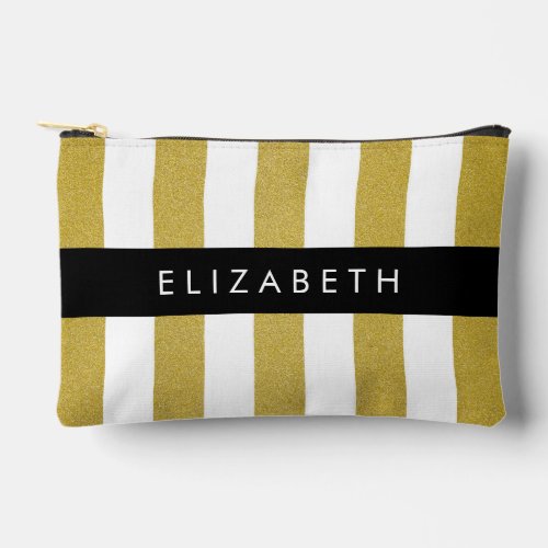 Gold Stripes Striped Pattern Lines Your Name Accessory Pouch