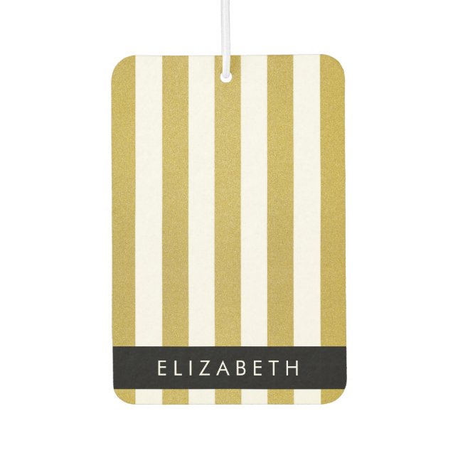 Gold Stripes, Striped Pattern, Lines, Your Name Air Freshener (Front)