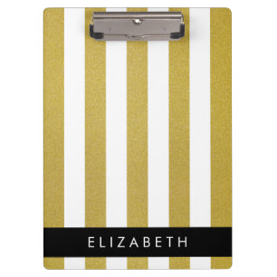 Gold Stripes, Striped Pattern, Lines, Your Name Clipboard