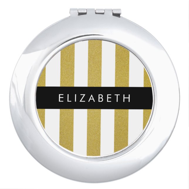Gold Stripes, Striped Pattern, Lines, Your Name Compact Mirror (Front)