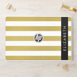 Gold Stripes, Striped Pattern, Lines, Your Name HP Laptop Skin