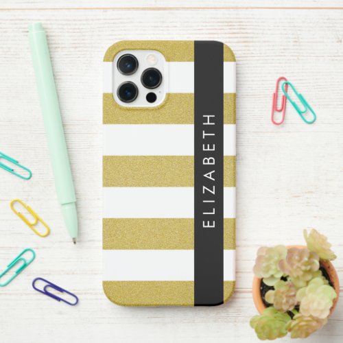 Gold Stripes Striped Pattern Lines Your Name iPhone 12 Pro Case