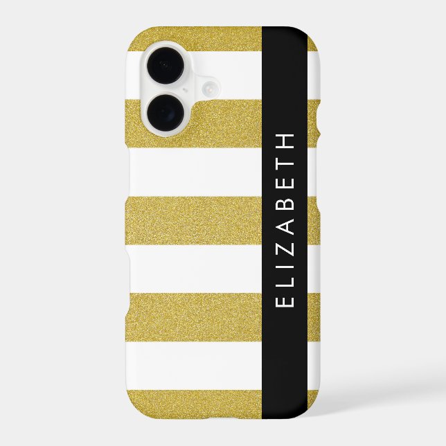 Gold Stripes, Striped Pattern, Lines, Your Name iPhone Case (Back)