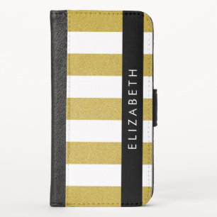 Gold Stripes, Striped Pattern, Lines, Your Name iPhone X Wallet Case