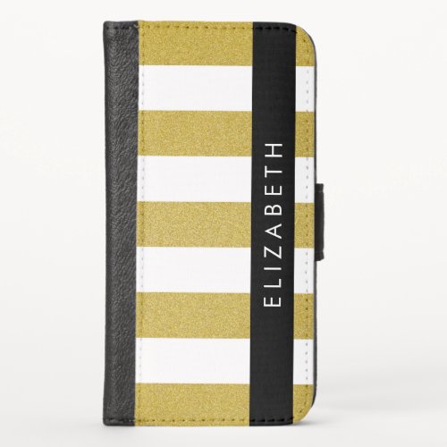 Gold Stripes Striped Pattern Lines Your Name iPhone X Wallet Case