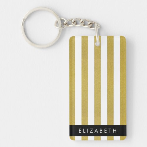 Gold Stripes Striped Pattern Lines Your Name Keychain