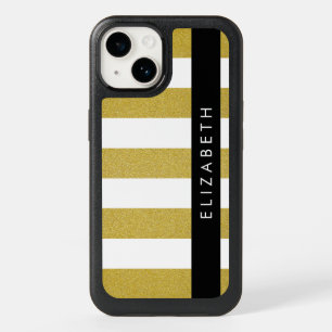 Gold Stripes, Striped Pattern, Lines, Your Name OtterBox iPhone 14 Case