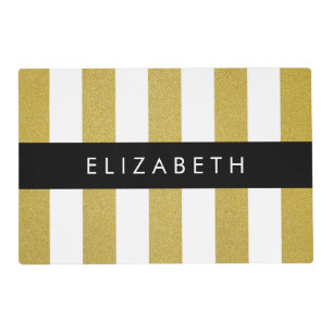 Gold Stripes, Striped Pattern, Lines, Your Name Placemat