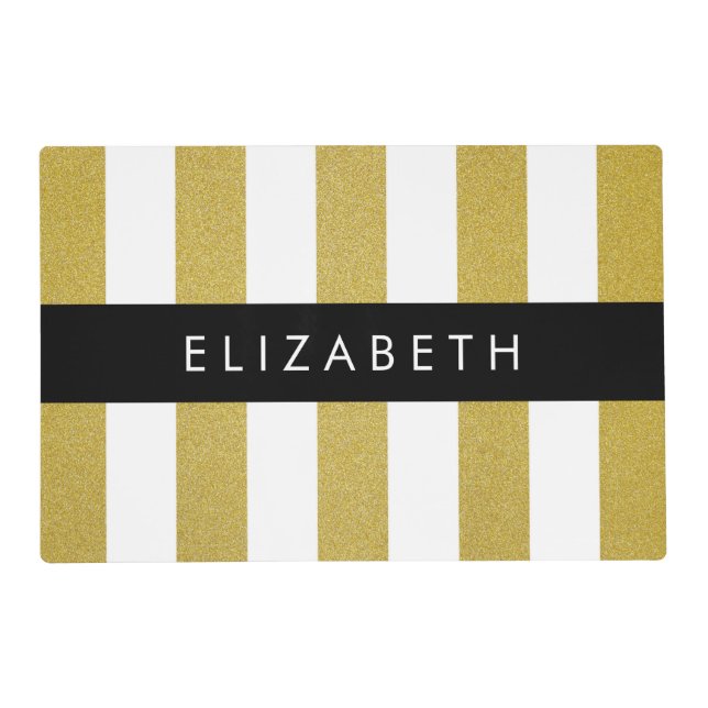 Gold Stripes, Striped Pattern, Lines, Your Name Placemat (Front)