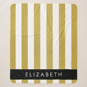Gold Stripes, Striped Pattern, Lines, Your Name Sherpa Blanket
