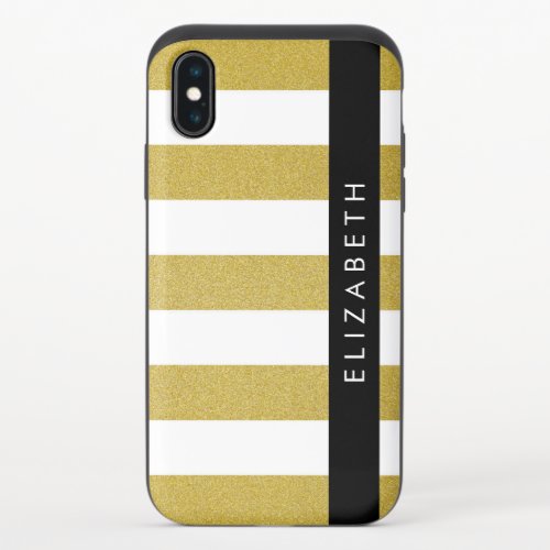 Gold Stripes Striped Pattern Lines Your Name iPhone X Slider Case