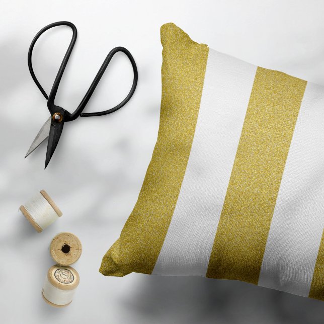 Gold Stripes, White Stripes, Striped Pattern Accent Pillow (Creator Uploaded)
