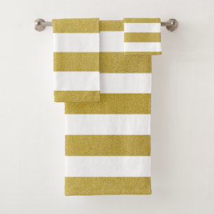 Gold Stripes, White Stripes, Striped Pattern Bath Towel Set