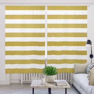 Gold Stripes, White Stripes, Striped Pattern Blackout Curtains