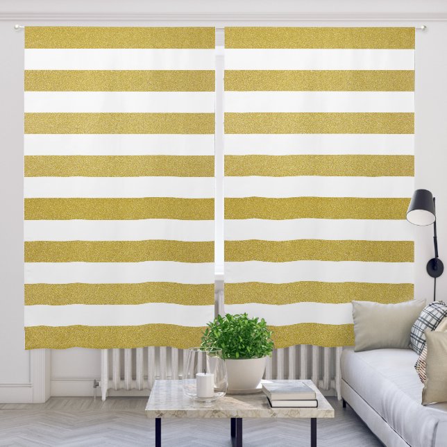 Gold Stripes, White Stripes, Striped Pattern Blackout Curtains (Living Room)